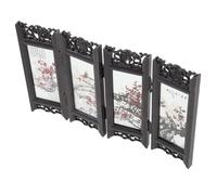 KOMBIUDA Mini Chinese Folding Screen Desktop Privacy Divider, Traditional Chinese Art Decorative Panel for Dollhouse Accessories, Small Room Divider with Red Plum Blossom Design
