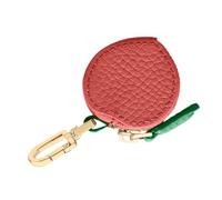KOMBIUDA Mini Peach Coin Purse Keychain Wallet with Green Leaf Textured Surface Portable Access Card Holder and Coin Pouch for Women Practical Keyring Bag for Backpack Belt