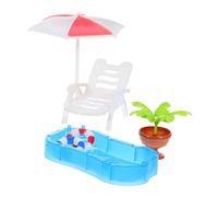 KOMBIUDA Miniature Dollhouse Beach Pool with Swim Ring Umbrella and Chairs Realistic Fairy Garden Decorations for Creative Play and Imaginative Storytelling