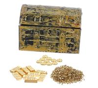 KOMBIUDA Miniature Dollhouse Treasure Tiny Pirate Chest Accessories with Realistic Coins Bars for Scene Decoration