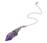 KOMBIUDA Natural Amethyst Crystal Hexagon Pendant with Bead Chain Genuine Chakra Dowsing Stone for Meditation Yoga and Spiritual Energy Enhancement Women Crystal Stone Hanging Ornament