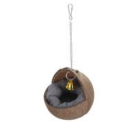 KOMBIUDA Natural Coconut Shell Bird Nest with Cozy Pad for Small and Medium Pet Birds and Hamsters Curved Hanging Bed Encouraging Beak Grinding and Healthy Feeding and Small Animal Habitats