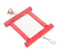KOMBIUDA Parrot Mirror with Bell Hanging Wooden Bird Cage Accessory for Large Parakeets and Cockatiels Red Bird Molar for Budgie