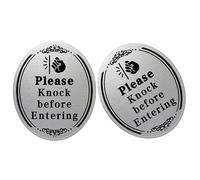 KOMBIUDA Please Knock Before Entering Plaque Sign Stickers 2pcs Black PVC Waterproof for Front Door and Private Spaces