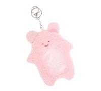 KOMBIUDA Plush Card Holder Keychain, Pink Rabbit Cartoon Id Card Protector Sleeve, Soft Pass Case for Students and Campus Use