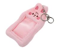 KOMBIUDA Plush Cat Card Sleeve Visible Card Holder Keychain Cover Protective Soft Decorative for Student Id Game Organizer Pink