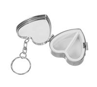 KOMBIUDA Portable Heart-Shaped Stainless Steel Pill Case with Rhinestone Decoration Compact Travel Vitamin Organizer with Multiple Compartments for Pills Capsules and Medicine Storage