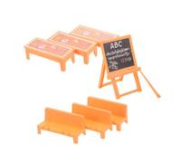 KOMBIUDA Pretend Play Desk and Blackboard for Dollhouse Furniture Lightweight Miniature Plastic Study Table with Chair Portable and Easy to Assemble Classroom for Home and Kindergarten