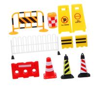 KOMBIUDA Pretend Play Parking Lot with Barrel Roadblocks Traffic Road Signs Cones and Barriers Abs Material Educational for Traffic Awareness and Imaginative Play