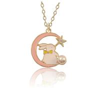 KOMBIUDA Rabbit the Moon Pendant Necklace Pink Cartoon Charm Chain Jewelry Safe Smooth Surface Lightweight Decoration