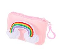 KOMBIUDA Rainbow Plush Mini Wallet Keychain Soft Coin Purse with Key Ring for Little Candy Color Card Holder Bag Pink Compact Purse for Party and Shopping Use