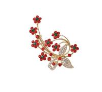 KOMBIUDA Red Rhinestone Plum Blossom Brooch Pin Collar Decoration for Women Clothes Sweaters Scarves Wedding and Party Accessories Elegant Floral Clothing Ornament
