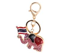 KOMBIUDA Rhinestone Pink Elephant Keychain with Thai Flag Crystal Charm, Handmade Sparkling Key Ring for Car Keys, Purse, Wallet, and Backpack Accessory
