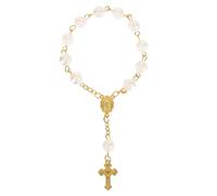 KOMBIUDA Rose Heart Prayer Beads Bracelet, Gold Rosary String with Resin Beads, Religious Pilgrimage Wrist Decoration for Women and Men