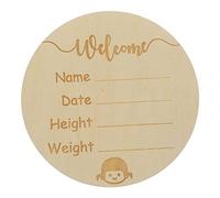 KOMBIUDA Round Wooden Birth Announcement Sign Newborn Name Disc for Nursery Decor Handmade Growth Keepsake for Capturing Special Moments