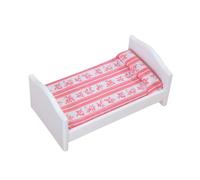 KOMBIUDA Scale Mini House Bed Furniture Ornament Red White Striped Miniature Bedroom Accessory for Dollhouse Decoration Furniture for Collectors and Desktop Display