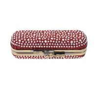 KOMBIUDA Shiny Rhinestone Lipstick Case with Mirror - Portable Bling Makeup Lipstick Box for Purse - Ladies Cosmetic Storage Holder for Travel Red