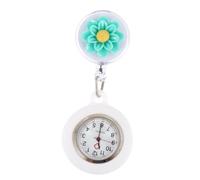 KOMBIUDA Silicone Nurse Watch with Cute Cartoon Flower Design Face for Easy Reading Practical Medical Fob Watch for Healthcare Professionals and Green Tea Color