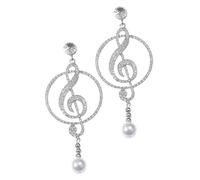 KOMBIUDA Silver Music Note Drop Earrings for Women Artistic Long Dangle Jewelry with Sparkling Crystals Stylish Statement Accessory for Parties and Daily Wear