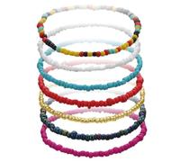 KOMBIUDA Simple Fashionable Bead Bracelets for Women Comfortable Skin 7pcs with Elastic String and Not Easy to Fade, for Beach and Holiday Wear
