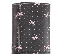 KOMBIUDA Small PU Leather Wallet: Cute Coquette Bows Card Holder for Women Polka Dot Holder Trifold Ladies Purse Butterfly Pocket with ID Window Black