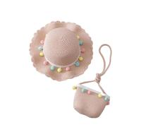 KOMBIUDA Straw Hat and Cross-body Bag for Cosplay Princess Costume Pink Summer Sun Protection with Wide Floppy Brim Comfortable Outdoor Accessory for Boys and Hat Circumference