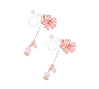 KOMBIUDA Stylish Pink Resin Cherry Blossom Drip Oil Earrings Clip Women Fresh Floral Ear Jewelry for Parties and Unique Non-pierced Design
