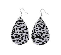 KOMBIUDA Tear Drop Earrings for Women, Black and White Pu and Alloy Leather Cow Print Dangle Earrings, Lightweight and Fade-resistant Ear Accessories for Spring Summer Autumn Winter