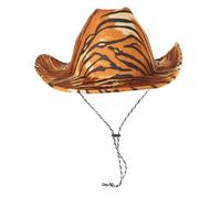 KOMBIUDA Tiger Print Cowboy Hat for Men Western Theme Party Cosplay Costume Wide Brim Decorative Cap for Festivals Carnivals Halloween and Jungle Dress Up
