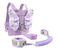 KOMBIUDA Toddler Child Safety Harness Leash with Adjustable Cotton and Polyester Wrist Strap, Adorable Purple Insect Pattern for Protecting Baby's Skin, for Playground and Supermarkets