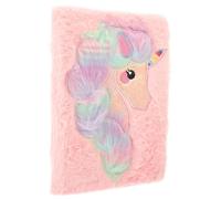 KOMBIUDA Unicorn Plush Notebook, Pink Cartoon Fuzzy Diary Book with Soft Cover, Student Writing Journal and Stationery for School and Personal Notes