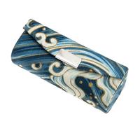 KOMBIUDA Vintage Blue Wave Lipstick Organizer with Mirror, Portable Lipstick Storage Box and Mini Jewelry Case, Compact Cosmetic Holder for Travel and Vanity Use