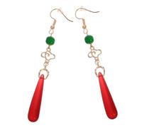 KOMBIUDA Vintage Chinese Red Teardrop Earrings Ethnic Waterdrop Dangle with Cloud Pendants for Women Traditional Dress Accessories Suitable for Daily Wear and Parties