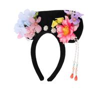 KOMBIUDA Vintage Chinese Royal Court Hair Hoop Headband for Women Comfortable Princess Costume Hairband with Artificial Flowers and Pearls Traditional Qing Dynasty Style Hanfu Headdress for