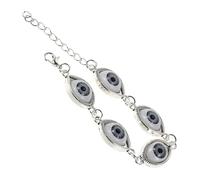KOMBIUDA Vintage Punk Adjustable Evil Eye Charm Bracelet for Women, Blue Eye Beaded Chain Wristband, Antique Silver 1Pcs, Length Jewelry for Casual and Travel Wear