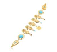 KOMBIUDA Vintage Rhinestone Turquoise Bridal Headband with Hollow Floral Design Lightweight Gold-plated Palace Style Forehead Hair Chain for Weddings Parties and Festivals