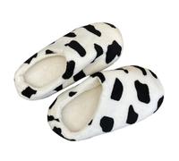 KOMBIUDA Winter Warm Plush Cow Print Slippers for Women Soft Cozy Indoor Footwear with Anti-slip Sole Comfortable Home Floor Shoes for Cold Seasons Black and White Design