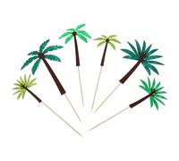 KOMBIUDA Wooden Felt Coconut Tree Cake Inserting Cards with Creative Design Green 24pcs Tropical Hawaiian Theme Party Decoration Supplies for Desserts and Ice Cream