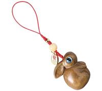 KOMBIUDA Wooden Rabbit Phone Charm Pendant Cute Green Sandalwood Keychain for Girls Decorative Mobile Phone Strap Japanese Style Lovely