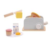 KOMBIUDA Wooden Toaster for Preschoolers Pretend Play Kitchen Breakfast Accessories with Toast Butter Jam Fried Eggs Montessori Wooden Breakfast Playset for Role Play