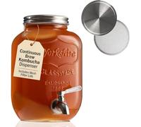 Kombucha Continuous Brewing Jar with Spigot - Gallon Glass Jar Dispenser & Scoby Starter Hotel with Mesh Lid & Airtight Lid - Designed by kitchentoolz for Home Fermentation