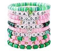 Komergave 10 Pcs Stretch Friendship Bracelets Set Polymer Clay Matching Bracelet Pink Green Girls Bracelets for Friend Couple Girls Party Bag Fillers for Birthday Carnival Party