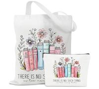 Komergave 2 Pcs Book Lovers Gifts Set for Women, Double-sided Printing Reusable Canvas Book Tote Bag with Makeup Bag, Christmas Birthday Gifts for Readers Bookish Bookworm Librarians Teacher Student