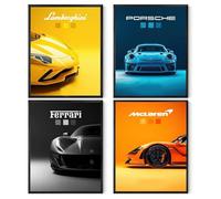 Komergave 4 Pcs Car Posters, Super Car Poster, Cool Canvas Wall Art for Man Cave Boys Room Bedroom Living Room Dorm Office Aesthetics Decor, Modern Sports Cars Classic Racing Cars Prints, 12x8 Inch