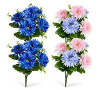 Komergave 4pcs Artificial Flowers for Graves without Pots (Blue and Pink)