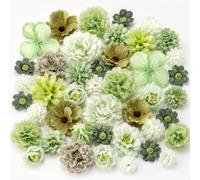Komergave 50 PCS Artificial Flowers Heads Silk Faux Flowers that Look Real Mini Flower Cake Decorations DIY Craft Flower for Weddings and Cake Toppers (Green)