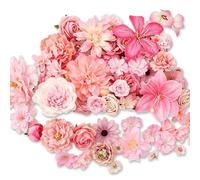Komergave 50pcs Pink Artificial Flowers Heads Silk Faux Flowers that Look Real Mini Flower Cake Decorations DIY Craft Flower for Weddings and Cake Toppers