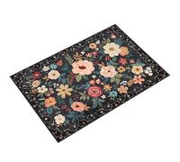 Komergave 60 x 90 cm Floral Rug for Entryway, Flowers Printed Washable Rugs with Non-Slip Backing, Soft Crystal Velvet Small Rugs for Bedroom and Living Room, Deep Blue Bohemian Decorative Floral Rug