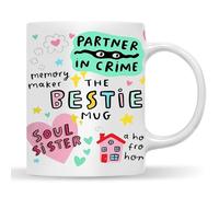 Komergave Bestie Mug, Best Friend Gift, Coloured My Happy Place Ceramic Cup, Best Besties BFF Gifts for Female Friend, Colleague or Partner, My Soul Sister, 11oz Work Office Tea Coffee Cup