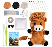 Komergave Crochet Kit, Highland Cow Complete Knitting Kit with Soft Yarn Stuffing Cotton & Tools, DIY Craft Crochet Kits for Beginners Adults Friends Teens Gift